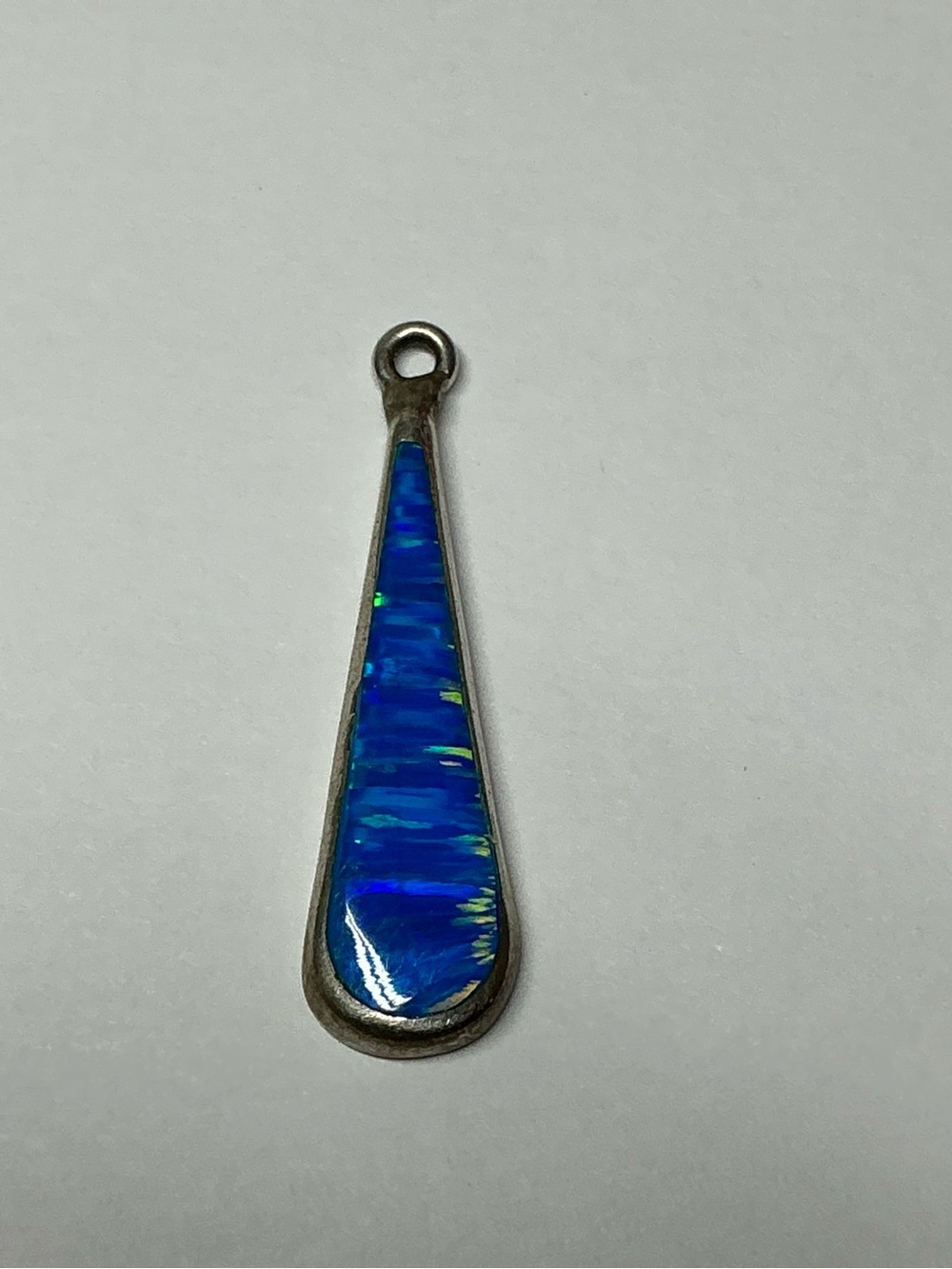 950 Silver Taxco Blue Opal Teardrop Pendant. 1.25 inches long
